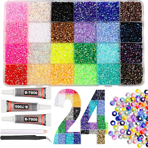 ✨ DIY Nail Flatback Rhinestones Kit| 32,000+ AB Crystal Gems with Adhesive & Pickup Tool for Salon-Quality Nail Art-8YF7
