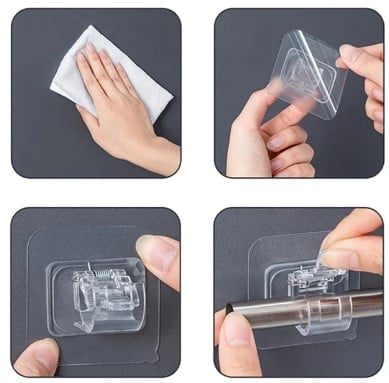 🤗Nail-Free Curtain Rod Brackets📌| No Drill, Heavy Duty Adhesive Holders for Curtain & Shower Rods, Waterproof, Fit Any Rod📏-8HJ9