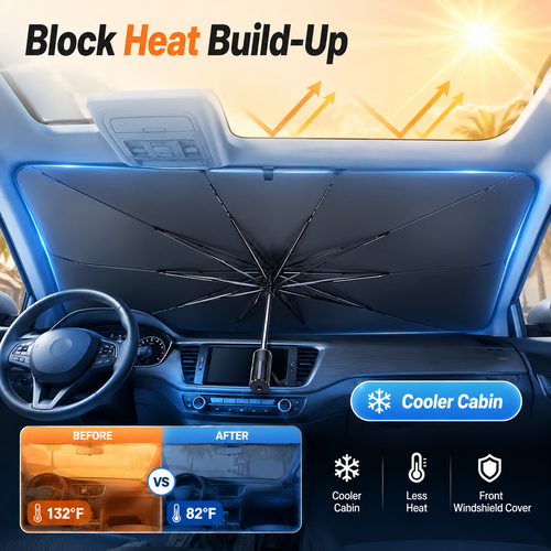 ☀️ Stop Turning Your Car Into An Oven-Foldable Car Windshield Sunshade Umbrella-8RH7