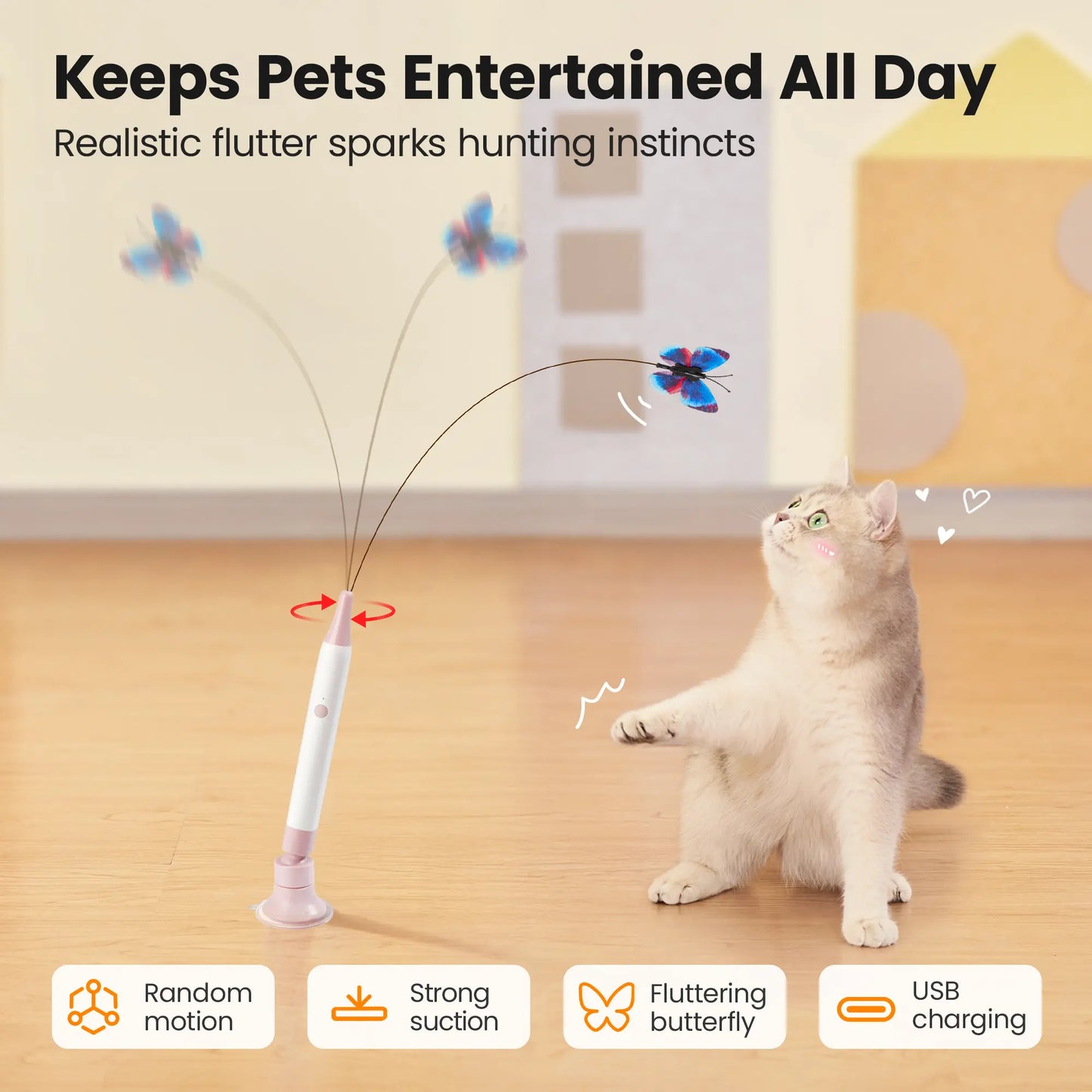 Keep Every Day Exciting For Your Cat 🐱 Spinning Butterfly Cat Toy Wand-8RH7