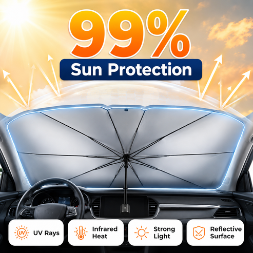 ☀️ Stop Turning Your Car Into An Oven-Foldable Car Windshield Sunshade Umbrella-8RH7