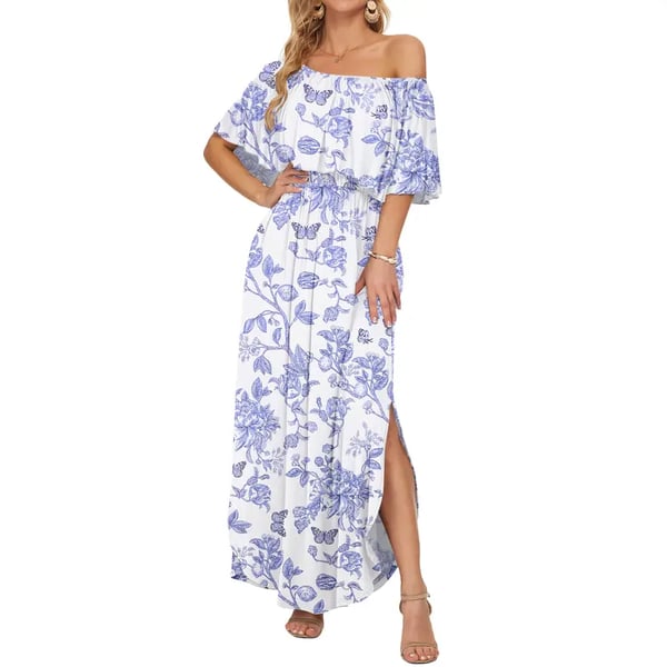 🔥 Last 48 Hours: Extra Discount + Free Shipping 🔥 Women's Off The Shoulder Dress-Summer Casual Long Ruffle Party Side Split Beach Maxi Dresses-8RH7