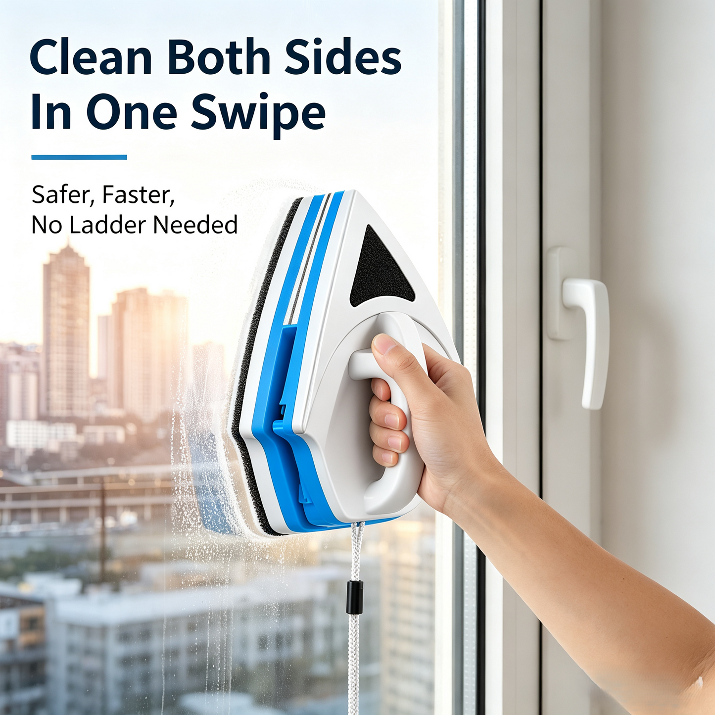 Dual-Sided Magnetic Window Cleaner | Clean Inside & Outside Glass In One Swipe, Safe High-Rise Wiper with Anti-Drop Rope-8HJ9