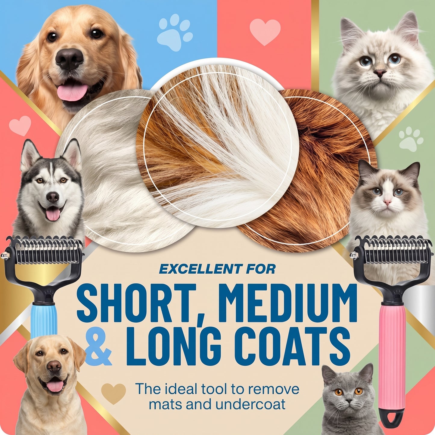 🔥HOT SALE!💯 Professional Deshedding Tool For Dogs And Cats,Shedding Removal Easy to Use Essential Grooming-8SA8