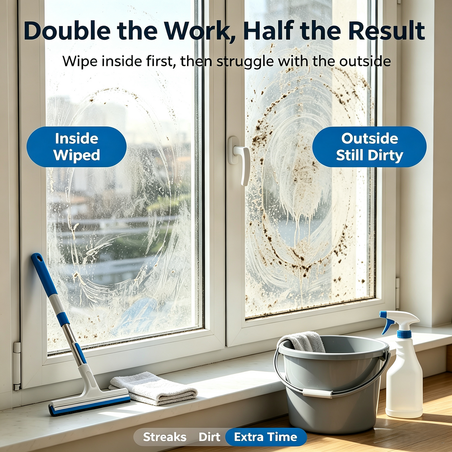 Dual-Sided Magnetic Window Cleaner | Clean Inside & Outside Glass In One Swipe, Safe High-Rise Wiper with Anti-Drop Rope-8HJ9