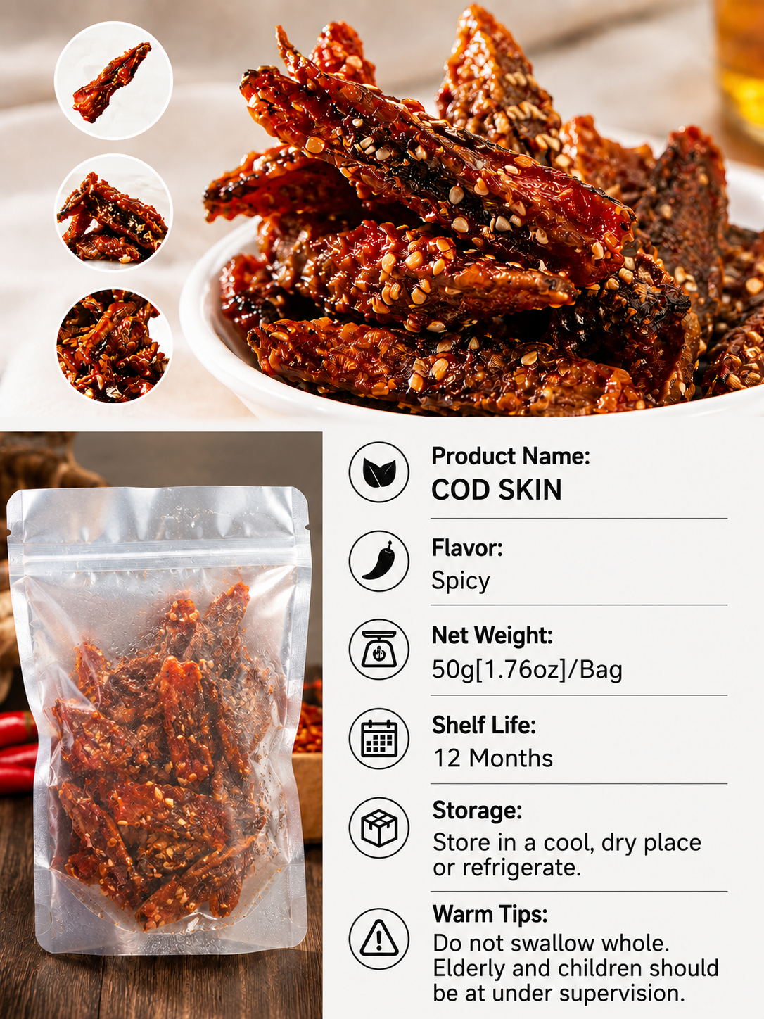 🌶️Premium Crispy Spicy Cod Skin Snack | Crunchy Seafood Chips-Ray