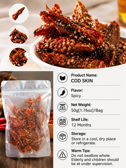 🌶️Premium Crispy Spicy Cod Skin Snack | Crunchy Seafood Chips-Ray