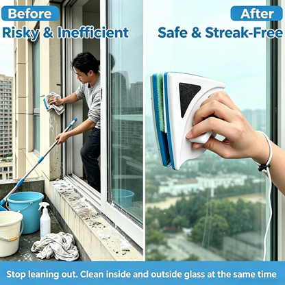 Dual-Sided Magnetic Window Cleaner | Clean Inside & Outside Glass In One Swipe, Safe High-Rise Wiper with Anti-Drop Rope-8HJ9