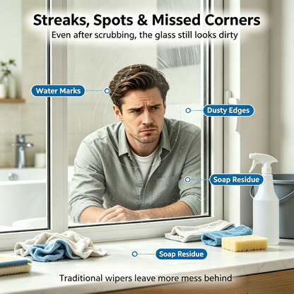 Dual-Sided Magnetic Window Cleaner | Clean Inside & Outside Glass In One Swipe, Safe High-Rise Wiper with Anti-Drop Rope-8HJ9