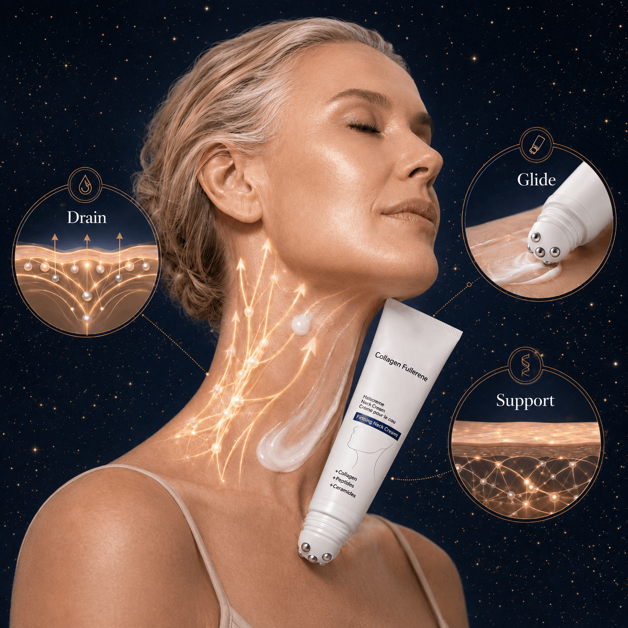 Reduces Wrinkles and Double Chin,Five Rollers for All Around Massage,Neck Firming Cream-8JX3