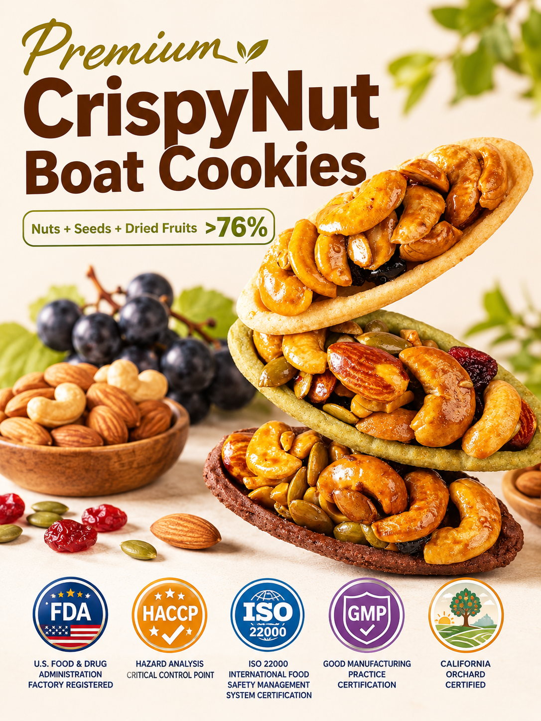 🍪Premium Crispy Almond Cashew Cookies – Roasted Nut Snack with Cocoa, Matcha & Original Flavors-Ray