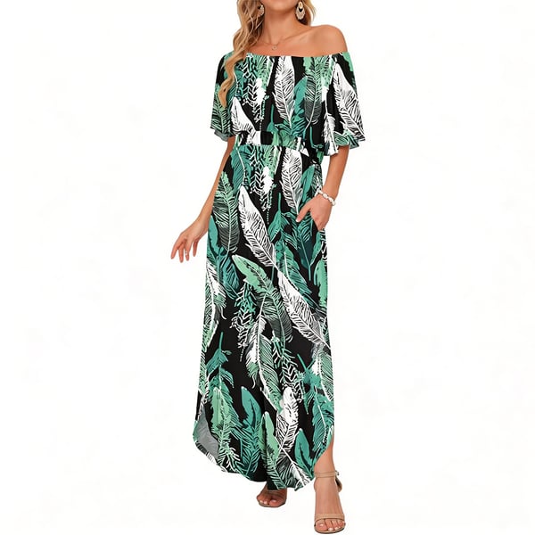 🔥 Last 48 Hours: Extra Discount + Free Shipping 🔥 Women's Off The Shoulder Dress-Summer Casual Long Ruffle Party Side Split Beach Maxi Dresses-8RH7