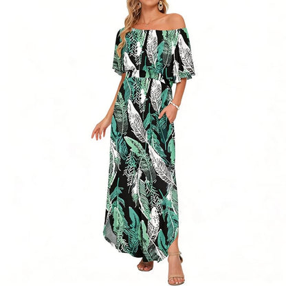 🔥 Last 48 Hours: Extra Discount + Free Shipping 🔥 Women's Off The Shoulder Dress-Summer Casual Long Ruffle Party Side Split Beach Maxi Dresses-8RH7