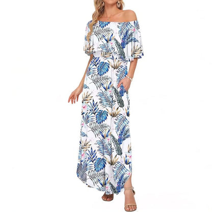 🔥 Last 48 Hours: Extra Discount + Free Shipping 🔥 Women's Off The Shoulder Dress-Summer Casual Long Ruffle Party Side Split Beach Maxi Dresses-8RH7
