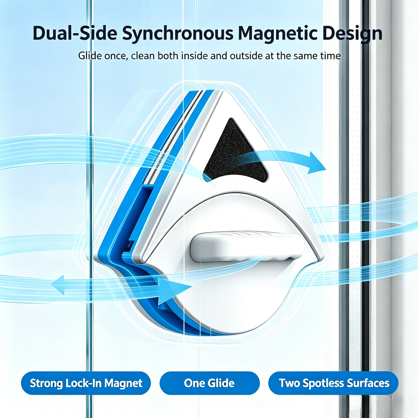 Dual-Sided Magnetic Window Cleaner | Clean Inside & Outside Glass In One Swipe, Safe High-Rise Wiper with Anti-Drop Rope-8HJ9
