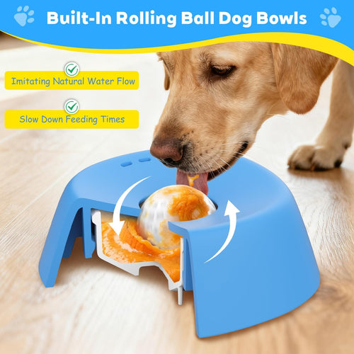 Rolling Ball Slow Feeder Dog Bowl for Liquid Treats & Bone Broth -8RH7
