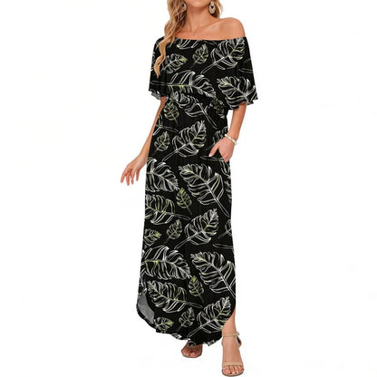 🔥 Last 48 Hours: Extra Discount + Free Shipping 🔥 Women's Off The Shoulder Dress-Summer Casual Long Ruffle Party Side Split Beach Maxi Dresses-8RH7