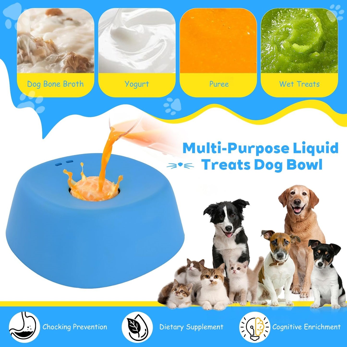 Rolling Ball Slow Feeder Dog Bowl for Liquid Treats & Bone Broth -8RH7
