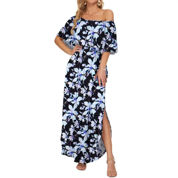 🔥 Last 48 Hours: Extra Discount + Free Shipping 🔥 Women's Off The Shoulder Dress-Summer Casual Long Ruffle Party Side Split Beach Maxi Dresses-8RH7