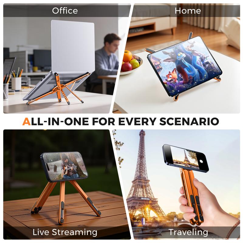 💥LIMITED TIME DISCOUNT💥Magnetic Foldable Aluminum Laptop & Tablet Stand 📱| 8-Height Adjustable Ergonomic Dual Device Desk Riser💻-8HJ9