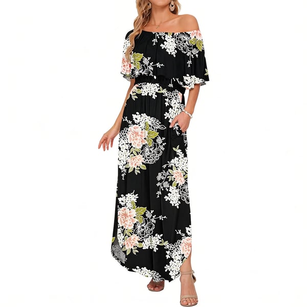 🔥 Last 48 Hours: Extra Discount + Free Shipping 🔥 Women's Off The Shoulder Dress-Summer Casual Long Ruffle Party Side Split Beach Maxi Dresses-8RH7