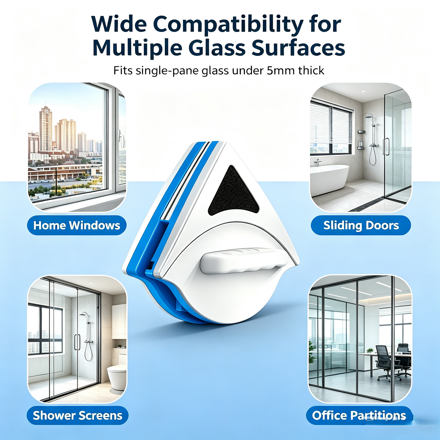 Dual-Sided Magnetic Window Cleaner | Clean Inside & Outside Glass In One Swipe, Safe High-Rise Wiper with Anti-Drop Rope-8HJ9