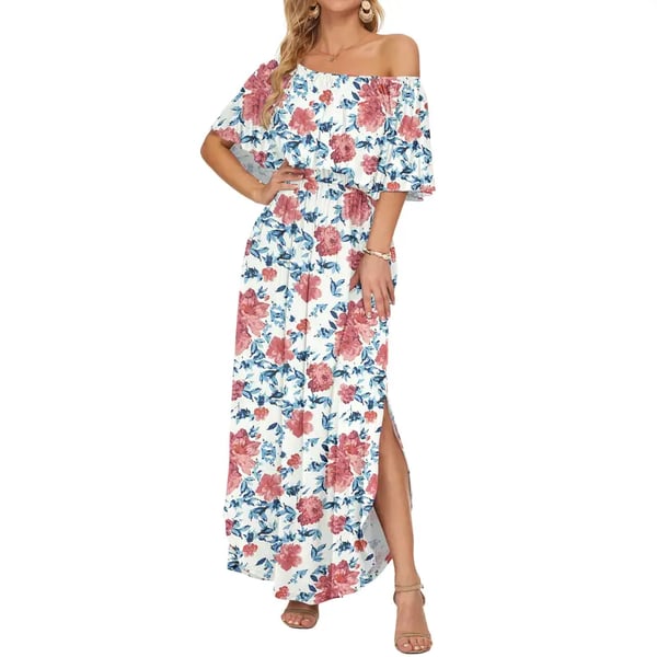 🔥 Last 48 Hours: Extra Discount + Free Shipping 🔥 Women's Off The Shoulder Dress-Summer Casual Long Ruffle Party Side Split Beach Maxi Dresses-8RH7