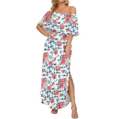 🔥 Last 48 Hours: Extra Discount + Free Shipping 🔥 Women's Off The Shoulder Dress-Summer Casual Long Ruffle Party Side Split Beach Maxi Dresses-8RH7