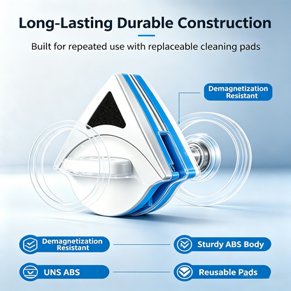 Dual-Sided Magnetic Window Cleaner | Clean Inside & Outside Glass In One Swipe, Safe High-Rise Wiper with Anti-Drop Rope-8HJ9