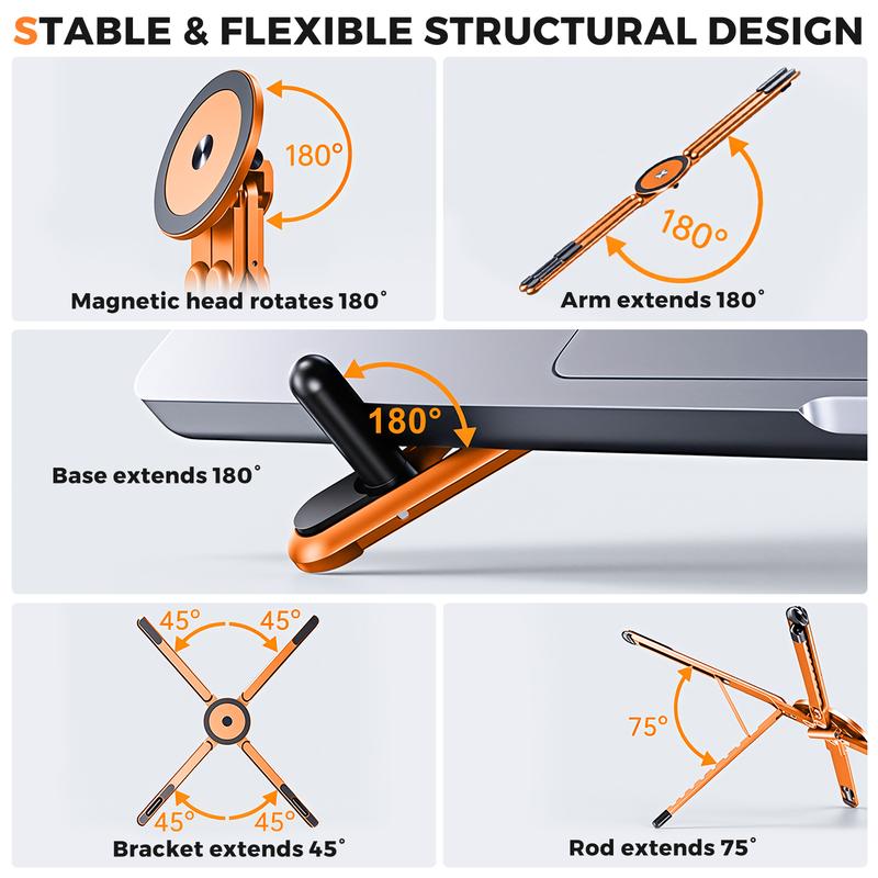 💥LIMITED TIME DISCOUNT💥Magnetic Foldable Aluminum Laptop & Tablet Stand 📱| 8-Height Adjustable Ergonomic Dual Device Desk Riser💻-8HJ9