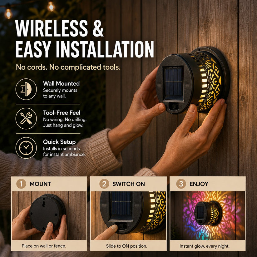 🌙65K+ Sold! ✨ Solar Mandala Wall Light 🥇 – Waterproof Outdoor Garden Fence Projector Lamp with Magical Ambient Glow🪐🌌-8CR5