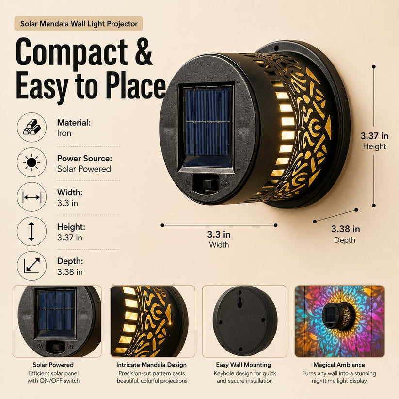 🌙65K+ Sold! ✨ Solar Mandala Wall Light 🥇 – Waterproof Outdoor Garden Fence Projector Lamp with Magical Ambient Glow🪐🌌-8CR5