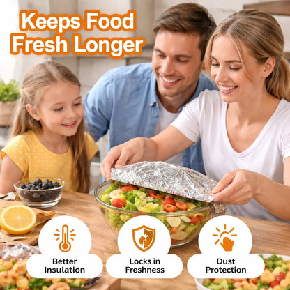 🍲🔥 Home Dining Table Heat-Retaining Food Cover ✨ – Aluminum Foil Food Protector to Keep Meals Warm & Fresh-8CR5