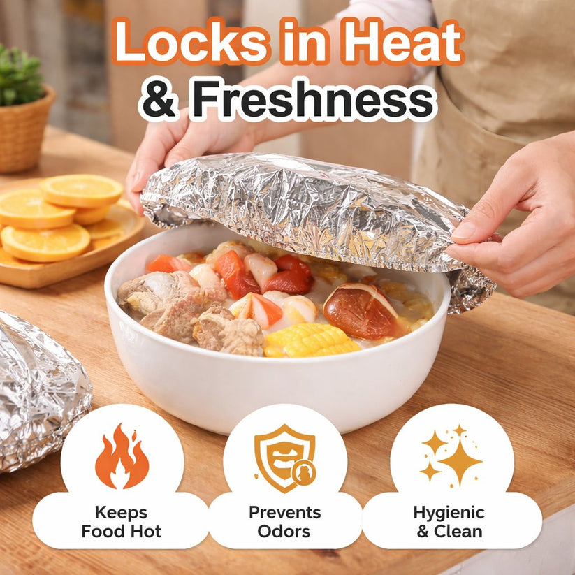 🍲🔥 Home Dining Table Heat-Retaining Food Cover ✨ – Aluminum Foil Food Protector to Keep Meals Warm & Fresh-8CR5