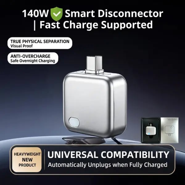 📱🔥140W Physical-Disconnect Battery Guard, auto&self eject charger,Smart Auto-Stop Charging Accessory for Mobile Smartphones & Handheld Devices-8CR5