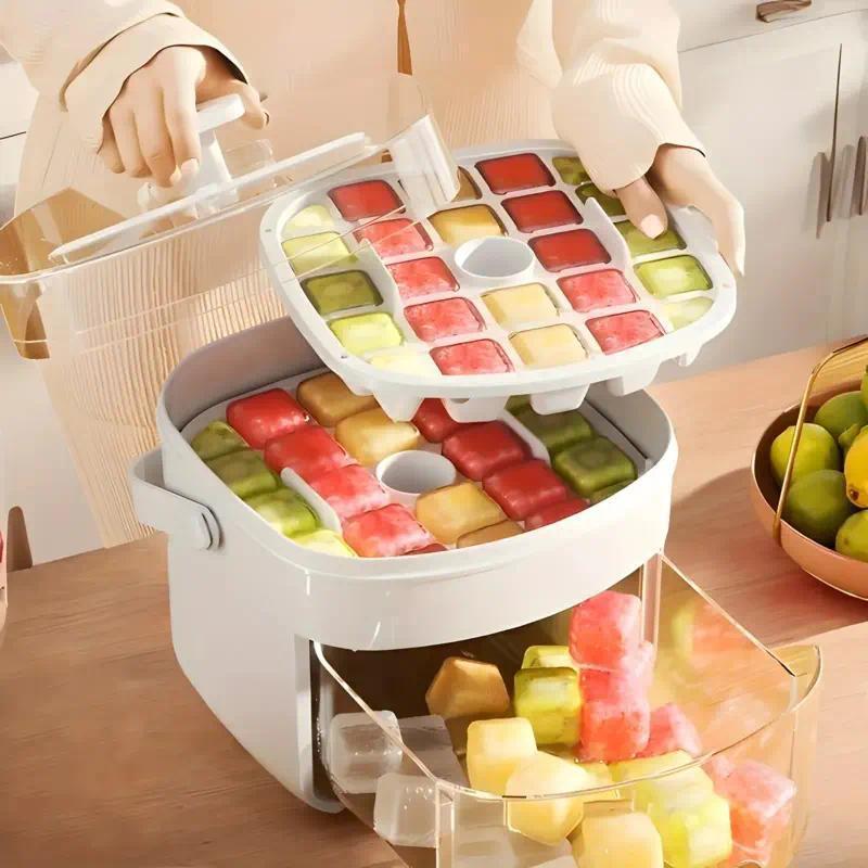 🏆 2026 Upgraded 🧊 One-Press Ice Cube Tray ✨ – Effortless Ice Release & Double-Layer Storage Design-8CR5