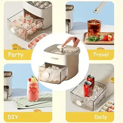 🏆 2026 Upgraded 🧊 One-Press Ice Cube Tray ✨ – Effortless Ice Release & Double-Layer Storage Design-8CR5