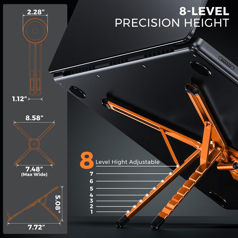 💥LIMITED TIME DISCOUNT💥Magnetic Foldable Aluminum Laptop & Tablet Stand 📱| 8-Height Adjustable Ergonomic Dual Device Desk Riser💻-8HJ9
