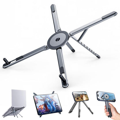 💥LIMITED TIME DISCOUNT💥Magnetic Foldable Aluminum Laptop & Tablet Stand 📱| 8-Height Adjustable Ergonomic Dual Device Desk Riser💻-8HJ9