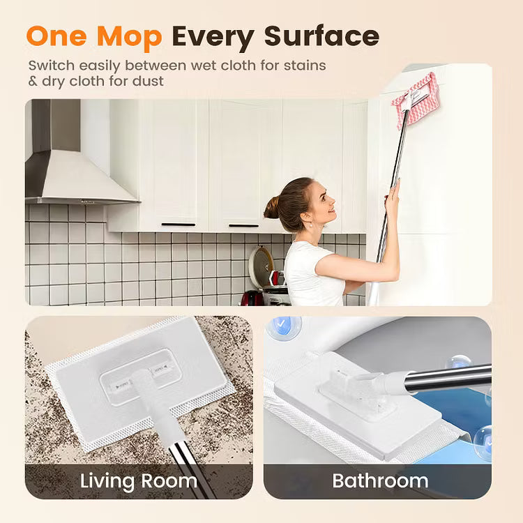 🧹Disposable Dust Mop,💦 Hands-Free Wet Dry Floor Cleaning Mop, Non-Woven Cleaning Pads For Home Hardwood Floors, Tile Floors-8SA8