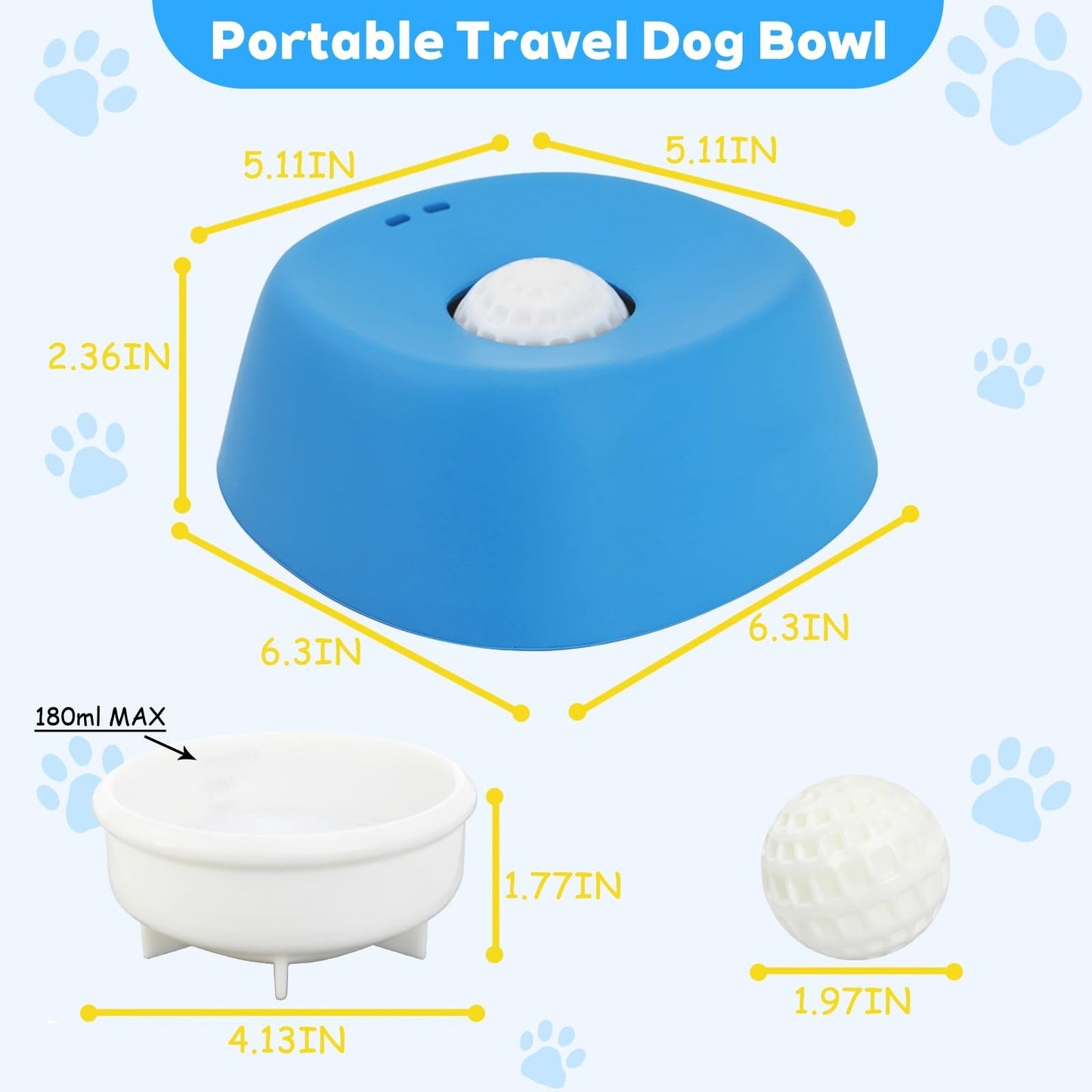 Rolling Ball Slow Feeder Dog Bowl for Liquid Treats & Bone Broth -8RH7