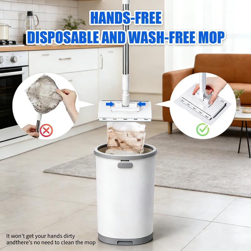 🧹Disposable Dust Mop,💦 Hands-Free Wet Dry Floor Cleaning Mop, Non-Woven Cleaning Pads For Home Hardwood Floors, Tile Floors-8SA8