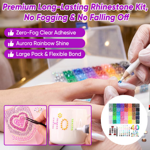 ✨ DIY Nail Flatback Rhinestones Kit| 32,000+ AB Crystal Gems with Adhesive & Pickup Tool for Salon-Quality Nail Art-8YF7